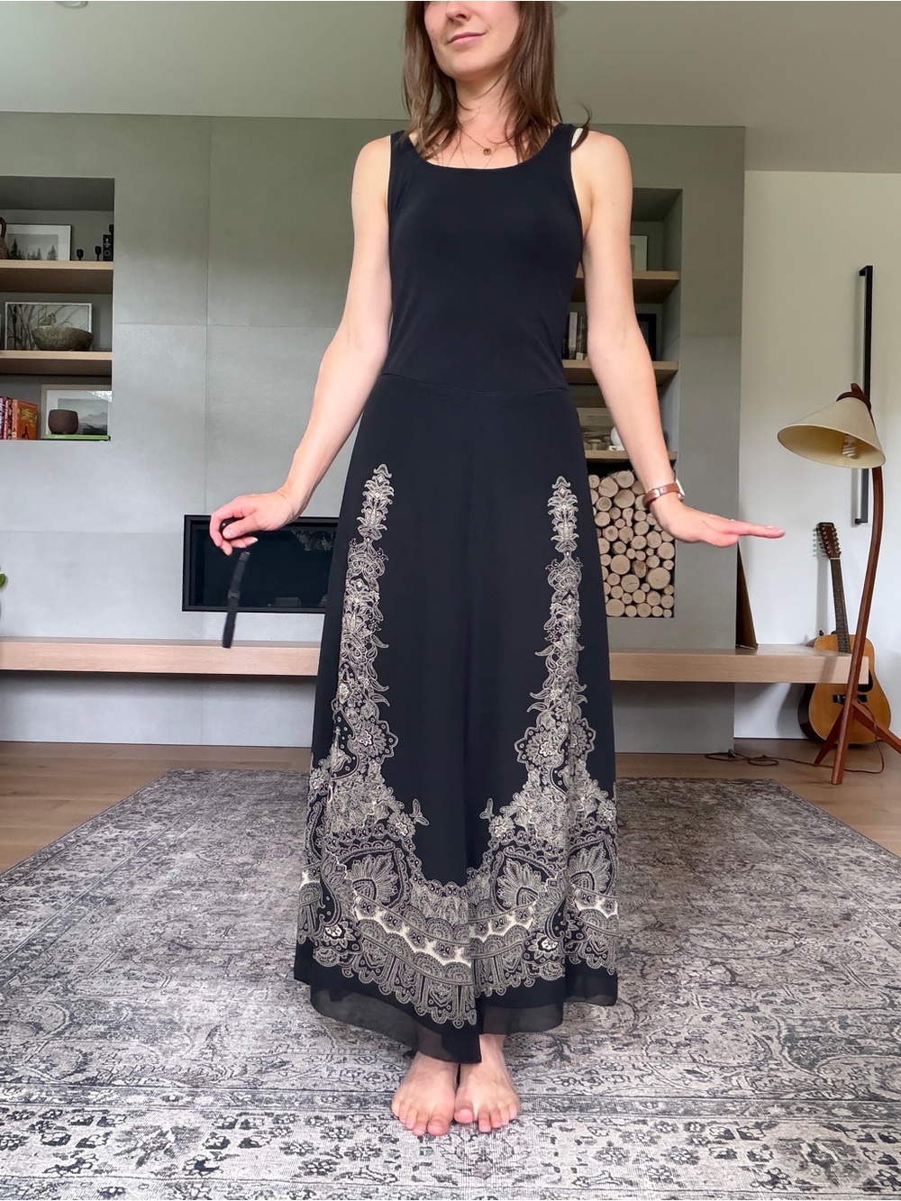 Vintage 100% silk Black Maxi skirt hankerchief hem whimsical paisley accent - Picture 4 of 16
